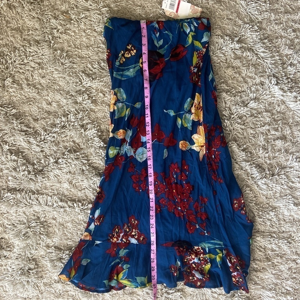 NWT BOG Collective Boho Tropical Pisa Teal Floral Ruffle Slip Skirt Gypsy XS - Picture 7 of 10